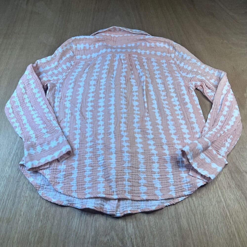 NY & Co Peach White Tie Dye Button Down‎ Shirt Womens M Cotton - Picture 2 of 5